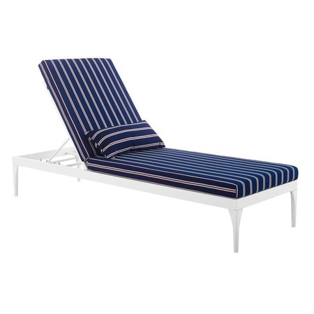 PATIO TRASERO Perspective Cushion Outdoor Patio Chaise Lounge Chair, White Striped Navy PA1732630